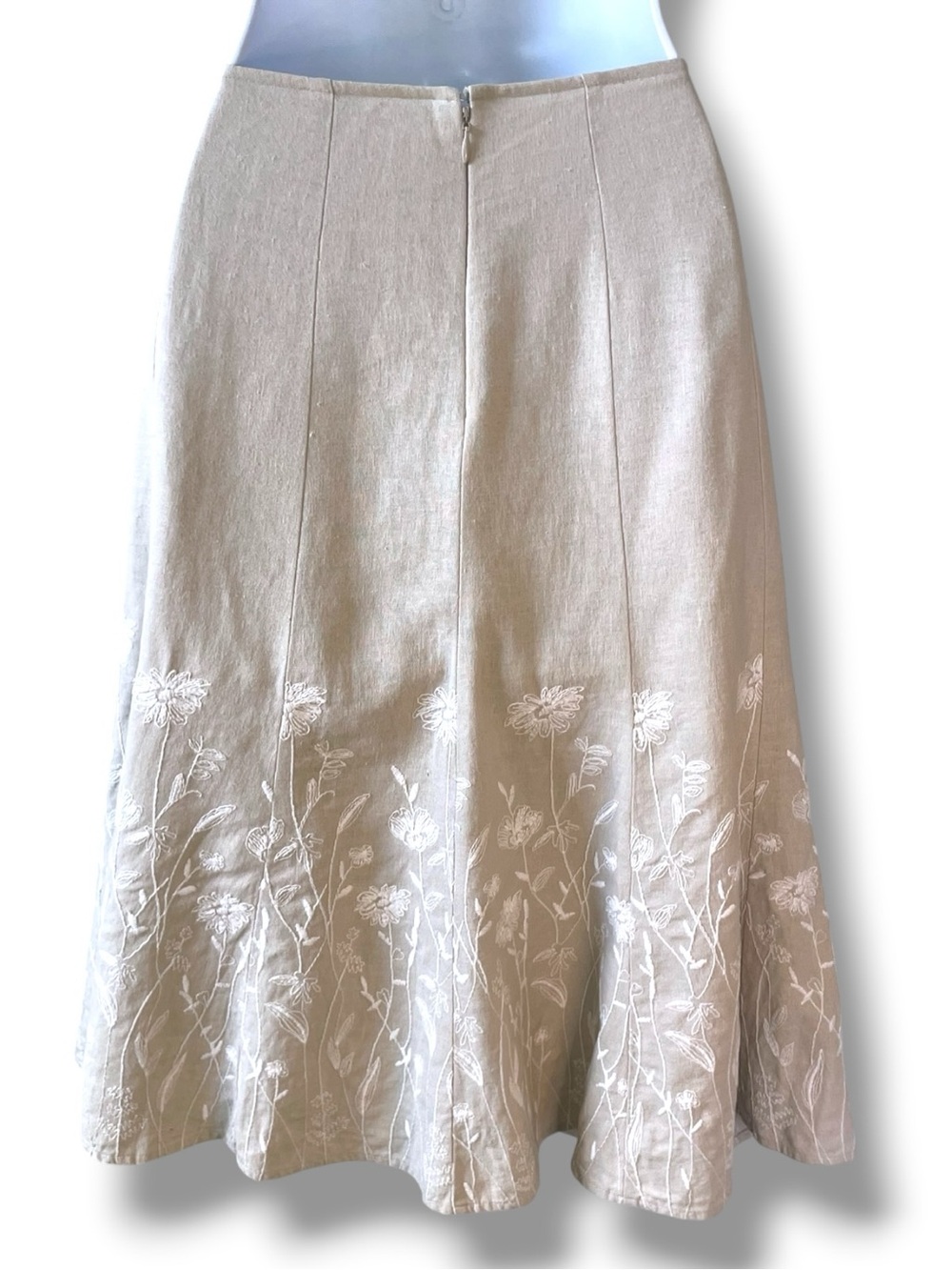 Christopher & Banks Linen Blend Embroidered Floral Midi Skirt Cottagecore Boho - Picture 3 of 10
